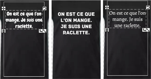 T-shirts citations raclette et variations de typo
