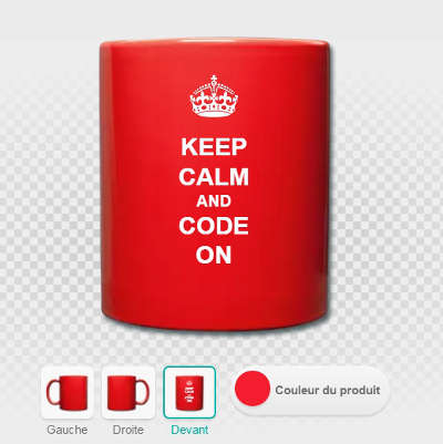 Keep calm and code on, un mug spreadshirt personnalisé, exemple de mise en page.
