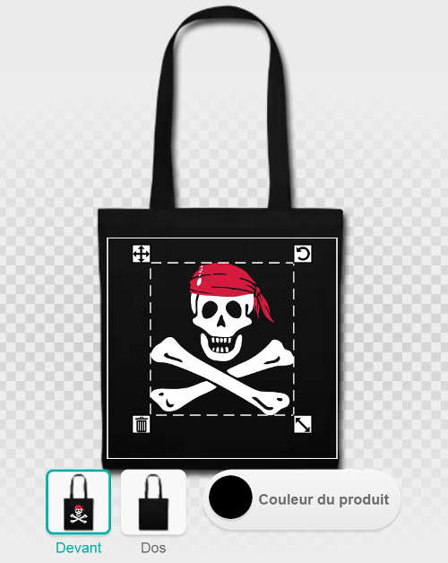 Tote bag personnalisé pirate, impression blanc sur noir