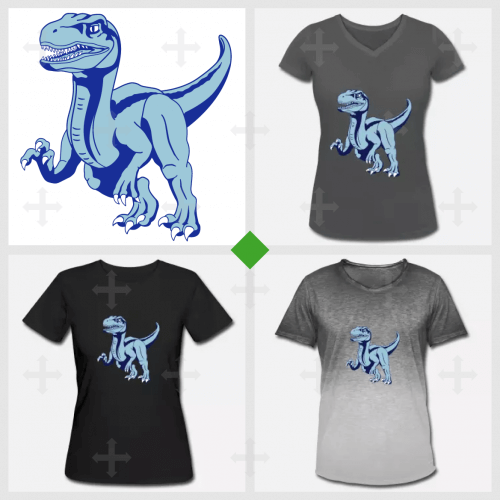 T-shirt dinosaure personnalisable, avec un vélociraptor en pleine course, dessiné en 3 couleurs.